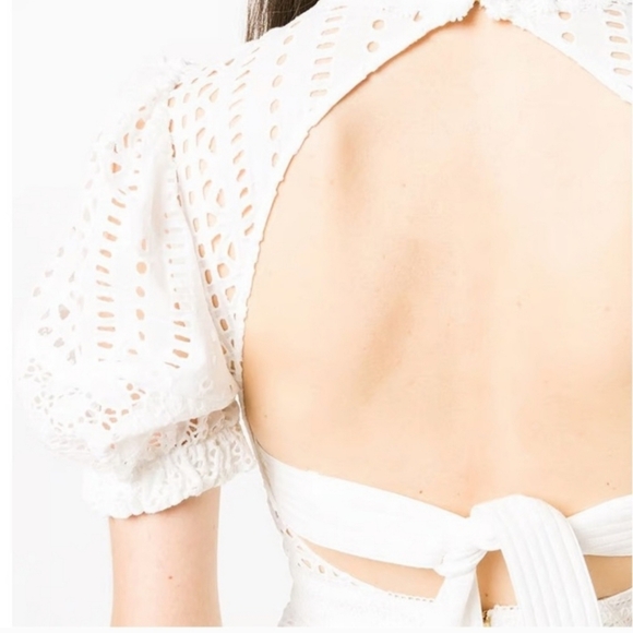 Self-Portrait White Cotton Broderie Mini Dress - Picture 4 of 6